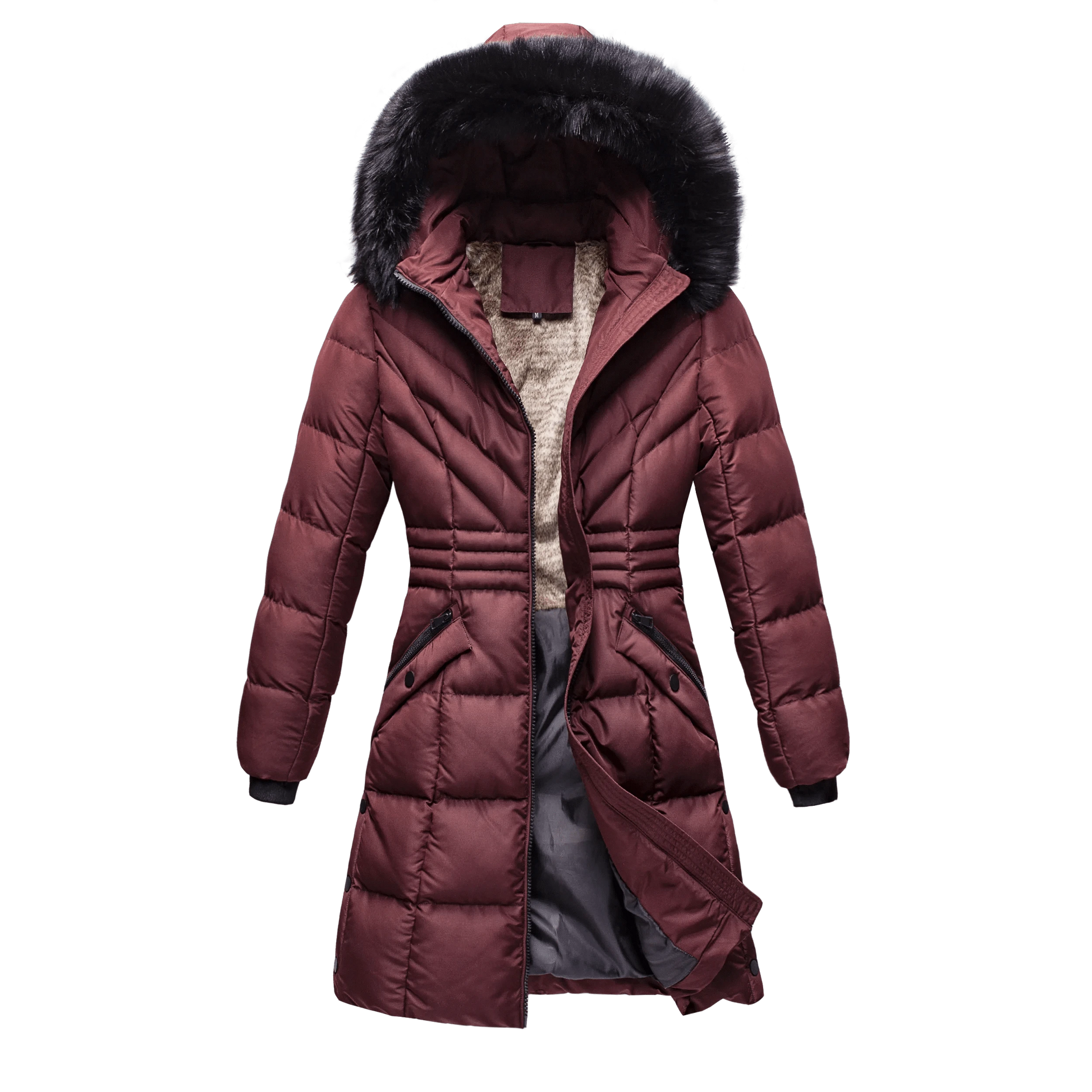 Casual Plain Bear Winter Acrylic Oem Pockets Women's Down Coats And Jackets With Faux Fur Trim Hood