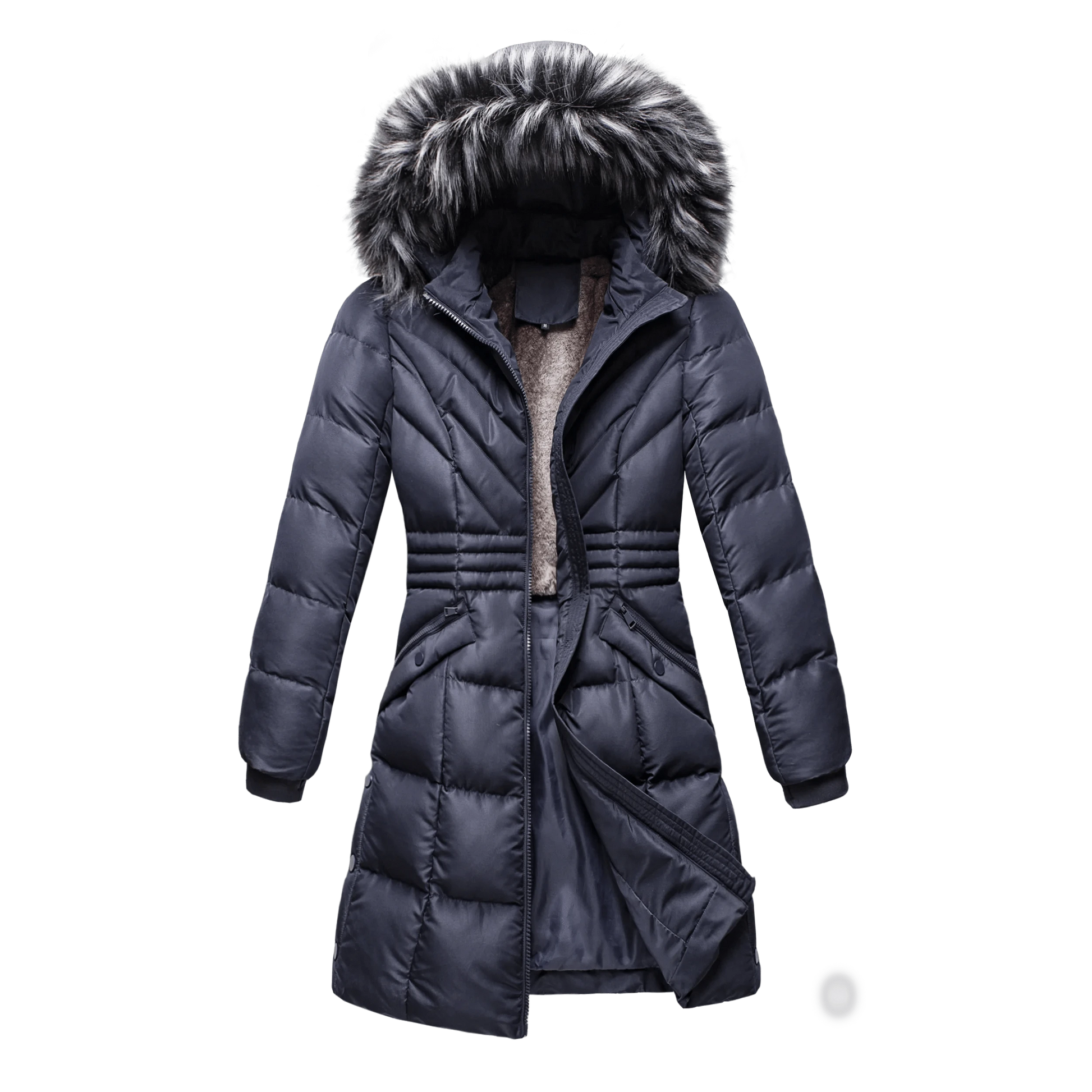 Casual Plain Bear Winter Acrylic Oem Pockets Women's Down Coats And Jackets With Faux Fur Trim Hood