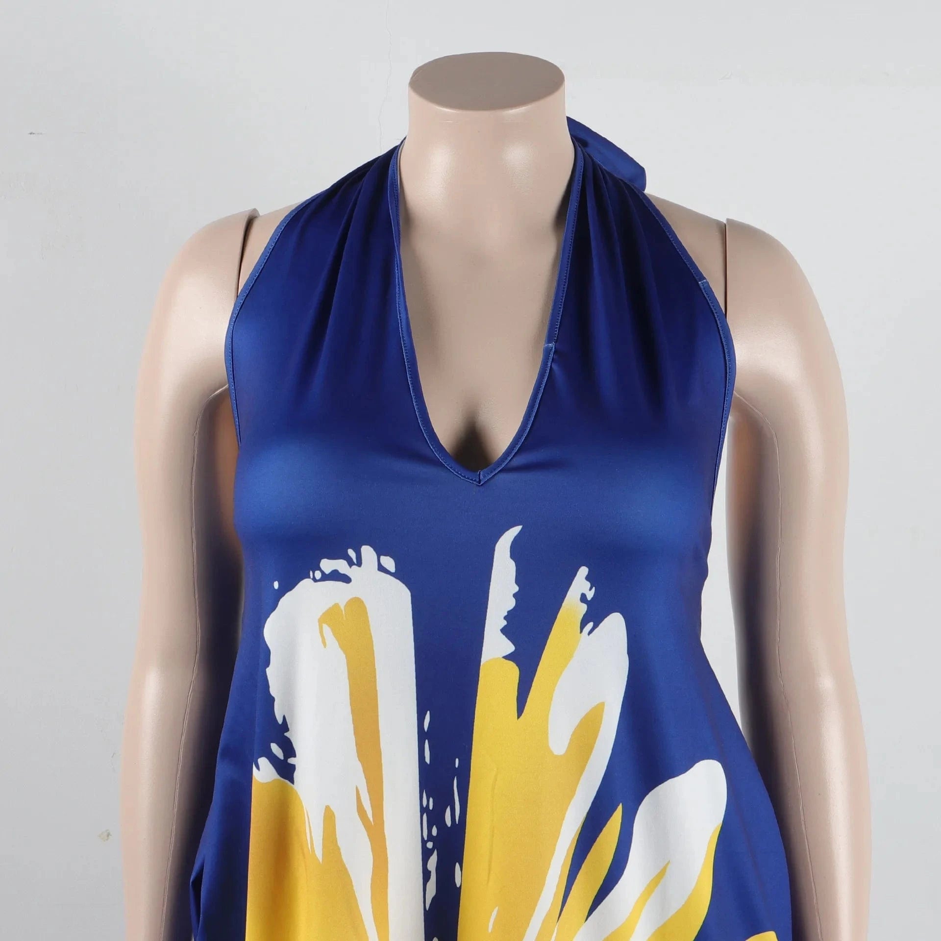 Casual Plus Size Printed Halter Backless V Neck Maternity Dress Pregnant Women