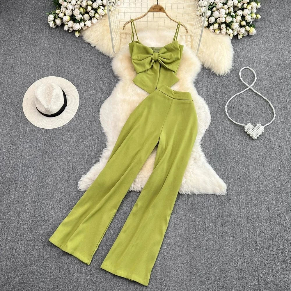 Casual Set Of Female Casual Pants Pants Two-piece Bow Top Set