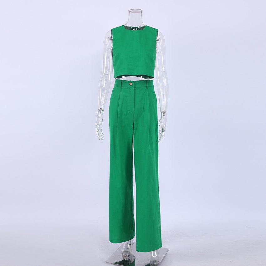 Casual Solid Womens 2 Piece Set Outfits Loungewear Streetwear Crop Tank Top Wide Leg High Waist Pants Formal