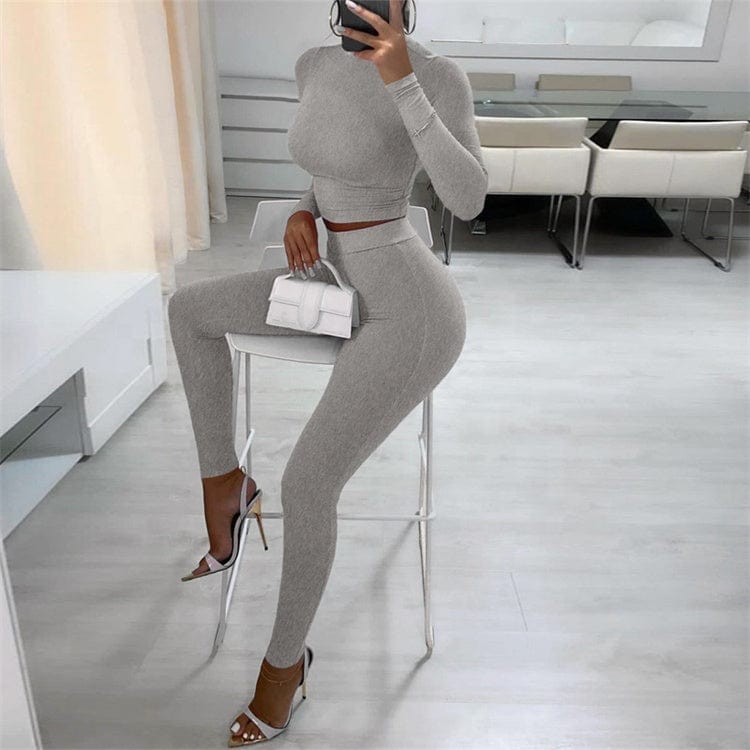 Casual Two 2 Piece Set Sweatsuits Tracksuit For Women Outfits Turtleneck Crop Top Pants Suits
