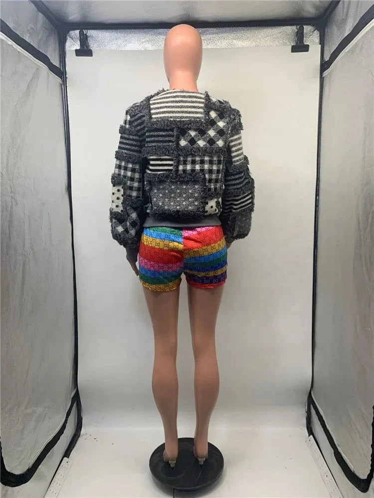 Casual Winter Long Sleeve Jacquard Lamb Wool Coat Women Thick Warm Jacket