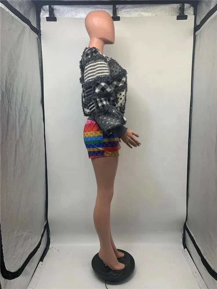 Casual Winter Long Sleeve Jacquard Lamb Wool Coat Women Thick Warm Jacket