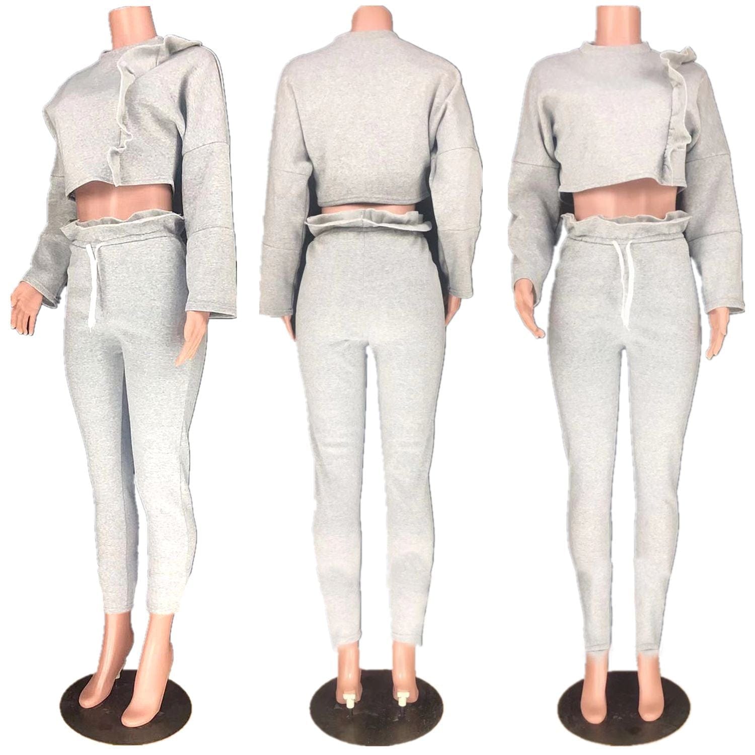 Casual Women 2 Piece Outfits Ruffle Crop Top Sweatshirt and Pants Sweatsuits Set Tracksuits Trousers Jogger