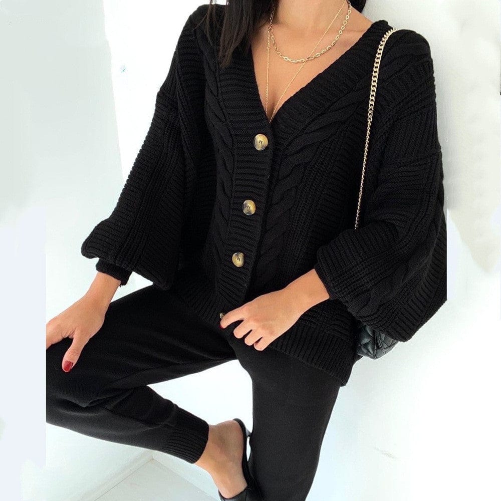 Casual Women's Loose Long Sleeve Knit Button Down Cardigan Sweaters 2 Pieces Long Pants Set Winter Fall