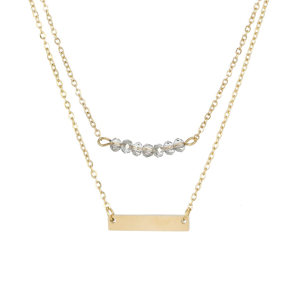 CDNN024-Gold eManco Hypoallergenic stainless steel simple fashion women chain 2 layer necklace jewelry sets  for girls