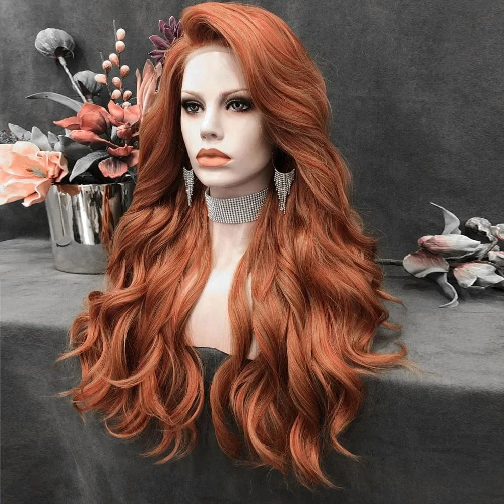 Celebrity 150% Density Blond Ginger Lace Front Wig Synthetic Hair Wigs With Natural Hairline