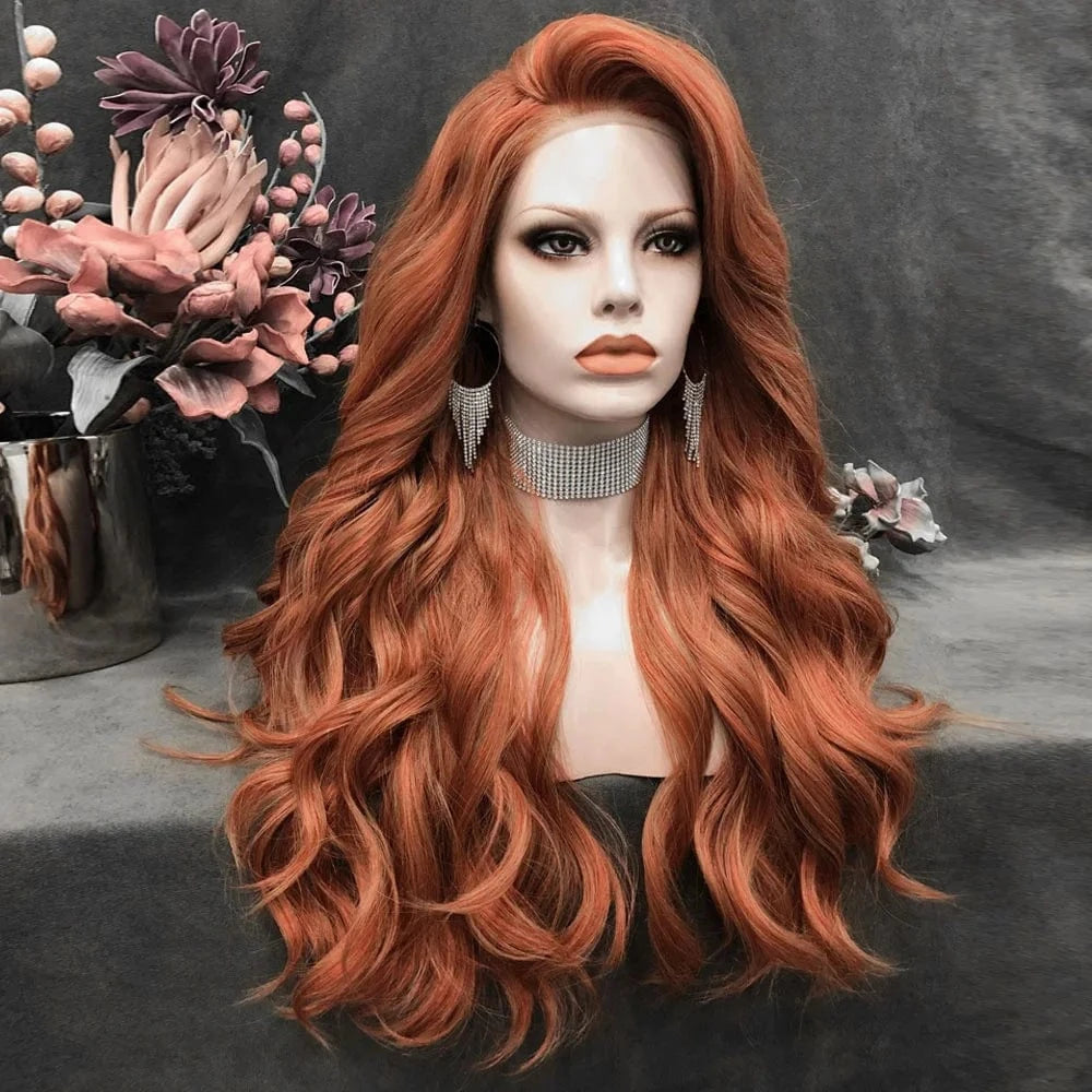 Celebrity 150% Density Blond Ginger Lace Front Wig Synthetic Hair Wigs With Natural Hairline