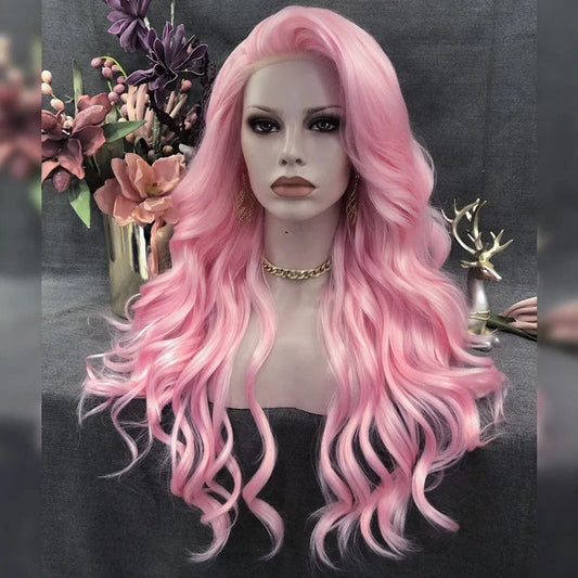 Celebrity 150% Density Synthetic Hair With Natural Hairline Pink Hair Lace Front Wigs