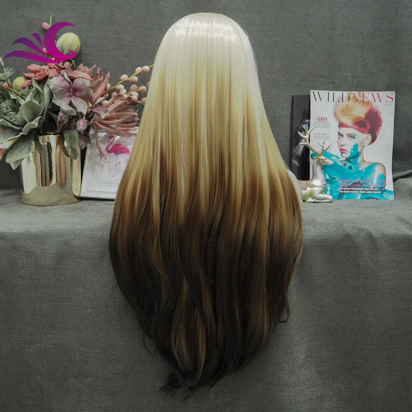 Celebrity 180% Density Ombre 613 Blond Silky Straight Heat Resistant Futura Premium Fiber Synthetic Hair Lace Front Wig