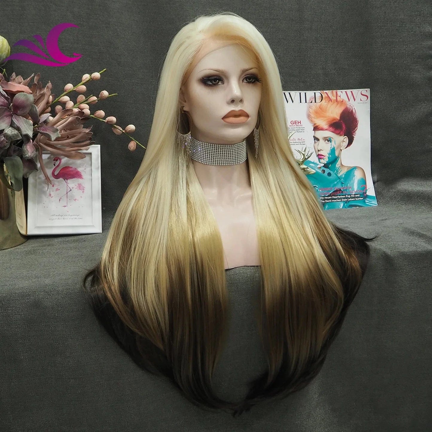 Celebrity 180% Density Ombre 613 Blond Silky Straight Heat Resistant Futura Premium Fiber Synthetic Hair Lace Front Wig