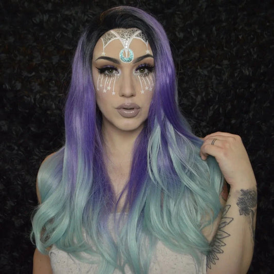 Celebrity 22 Inch Transparent Lace Front Human Hair Wigs With Colored Purple Ombre Highlight Lace Frontal Wigs For Black Women