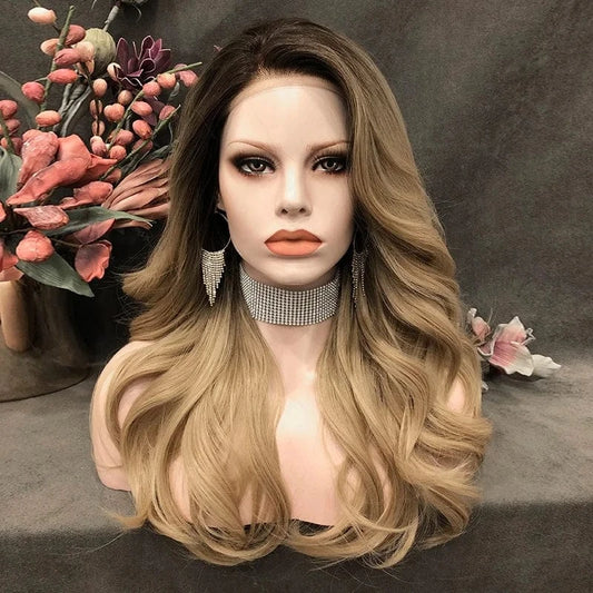 Celebrity 22inch Over Shoulder Hair Medium Length Lace Front Wig Synthetic Hair Wigs with Pre-plucked Natural Hairline