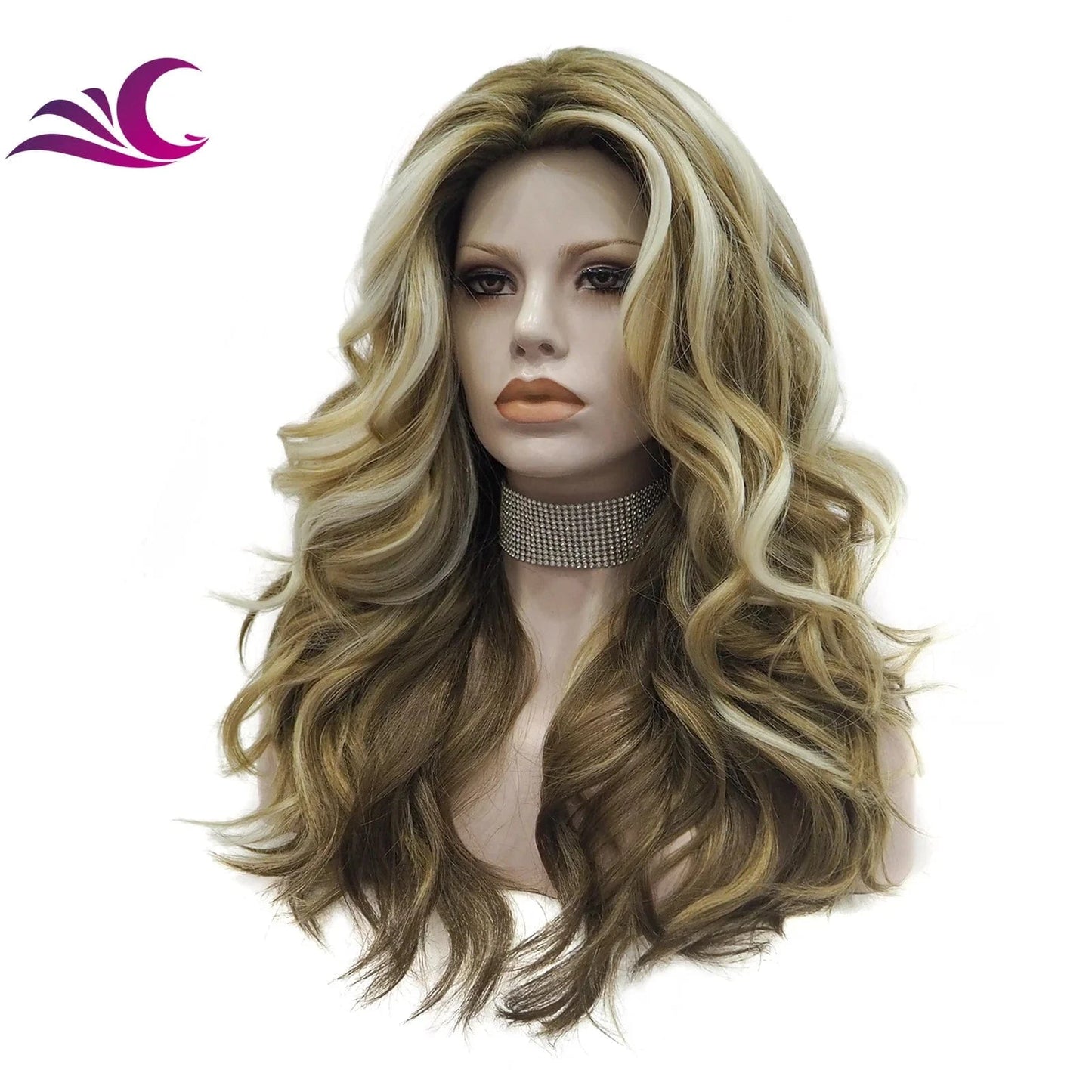 Celebrity 3 color mix highlight honey blonde color heat resistant fiber glueless full machine wig for daily