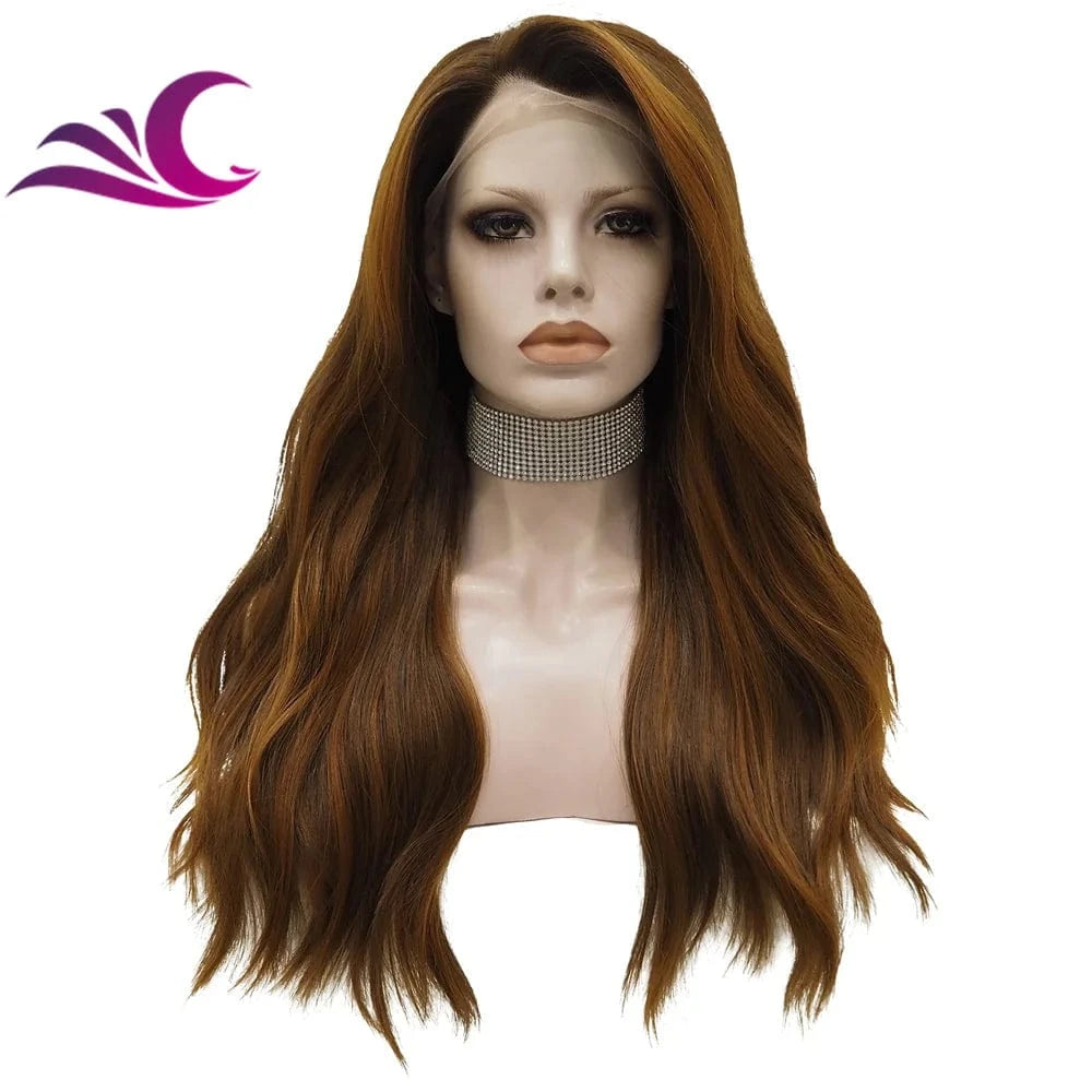Celebrity burnette color pre-plucked natural hairline shoulder length high temperature futura fiber synthetic wig