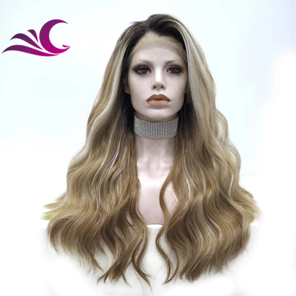 Celebrity burnette color pre-plucked natural hairline shoulder length high temperature futura fiber synthetic wig