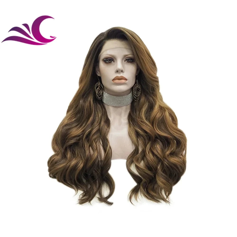 Celebrity burnette color pre-plucked natural hairline shoulder length high temperature futura fiber synthetic wig
