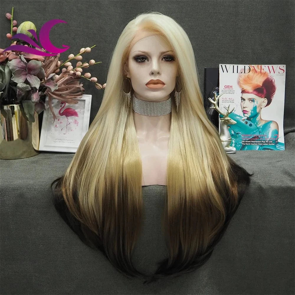 Celebrity burnette color pre-plucked natural hairline shoulder length high temperature futura fiber synthetic wig