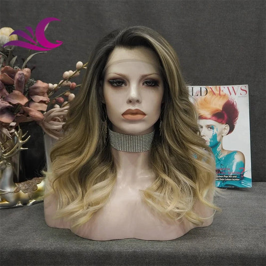 Celebrity burnette color pre-plucked natural hairline shoulder length high temperature futura fiber synthetic wig