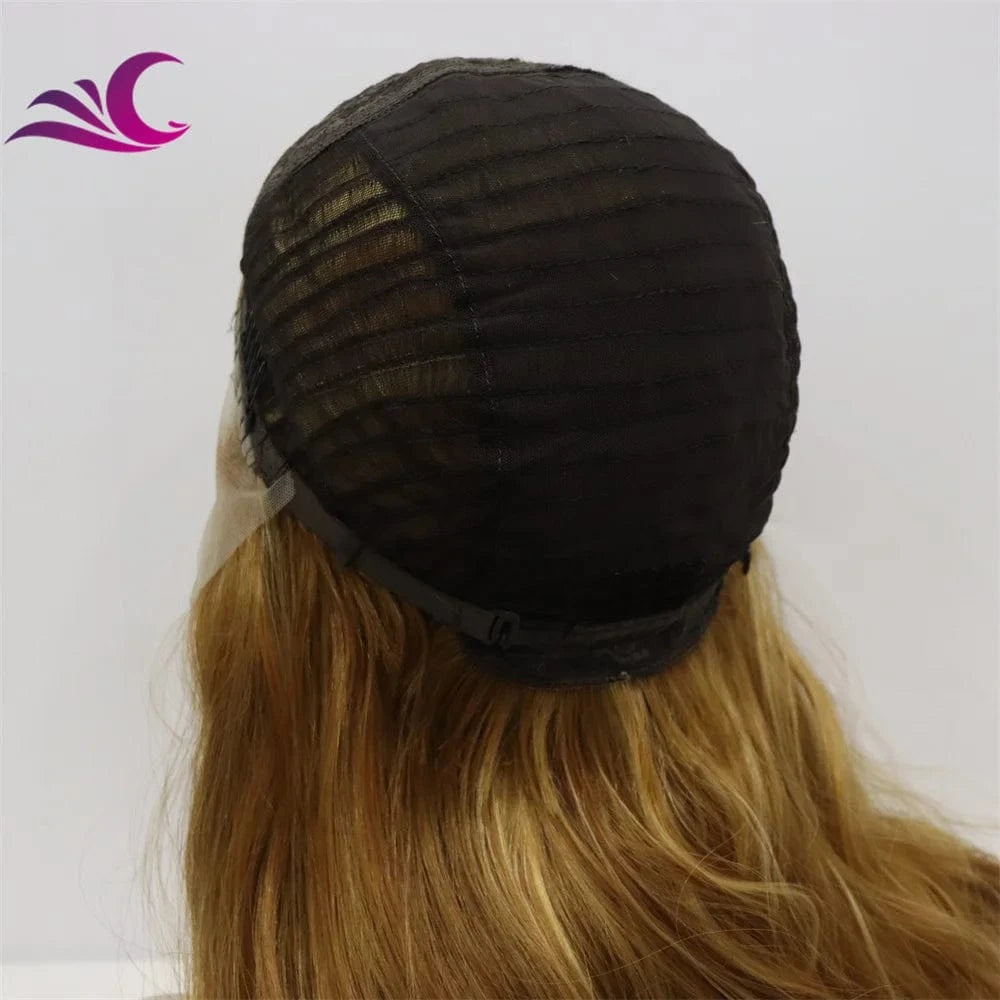 Celebrity caramel mix honey blonde color long wavy t part heat resistant futura fiber hair wig