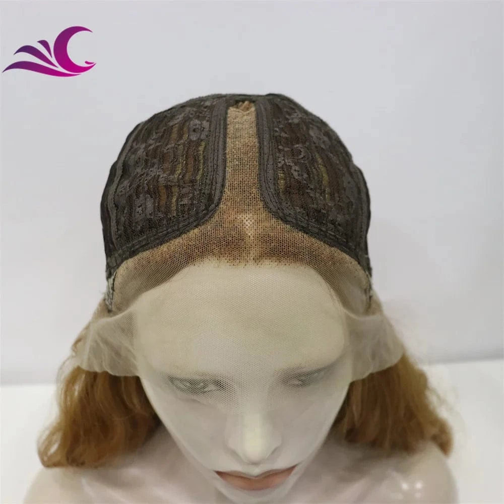 Celebrity caramel mix honey blonde color long wavy t part heat resistant futura fiber hair wig