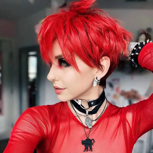 Celebrity Cosplay Red Synthetic Wig Wholesale Short Pixie Cut Fiber Synthetic Wigs Supplier