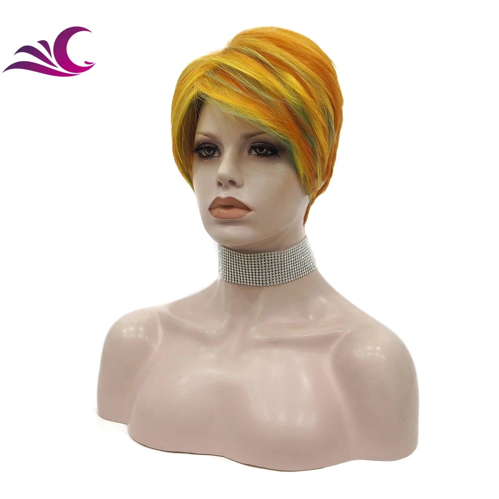 Celebrity Cosplay Wig Orange Mix Green Color Short Synthetic Wigs High Temperature Wholesale Synthetic Hair Wigs