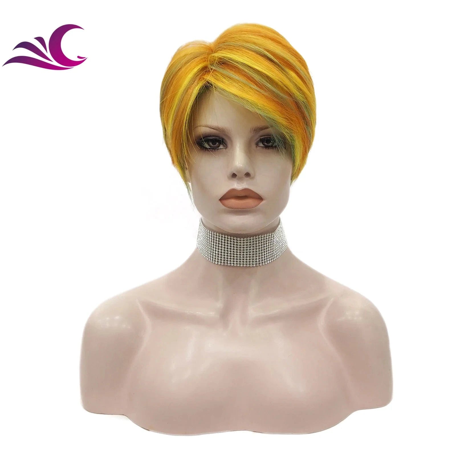 Celebrity Cosplay Wig Orange Mix Green Color Short Synthetic Wigs High Temperature Wholesale Synthetic Hair Wigs