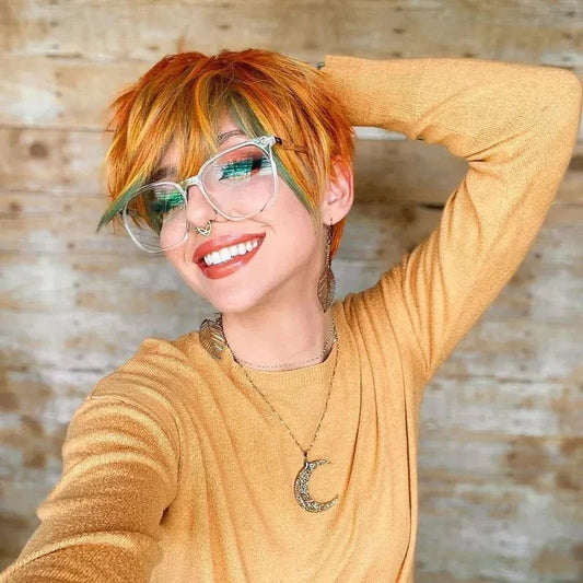 Celebrity Cosplay Wig Orange Mix Green Color Short Synthetic Wigs High Temperature Wholesale Synthetic Hair Wigs