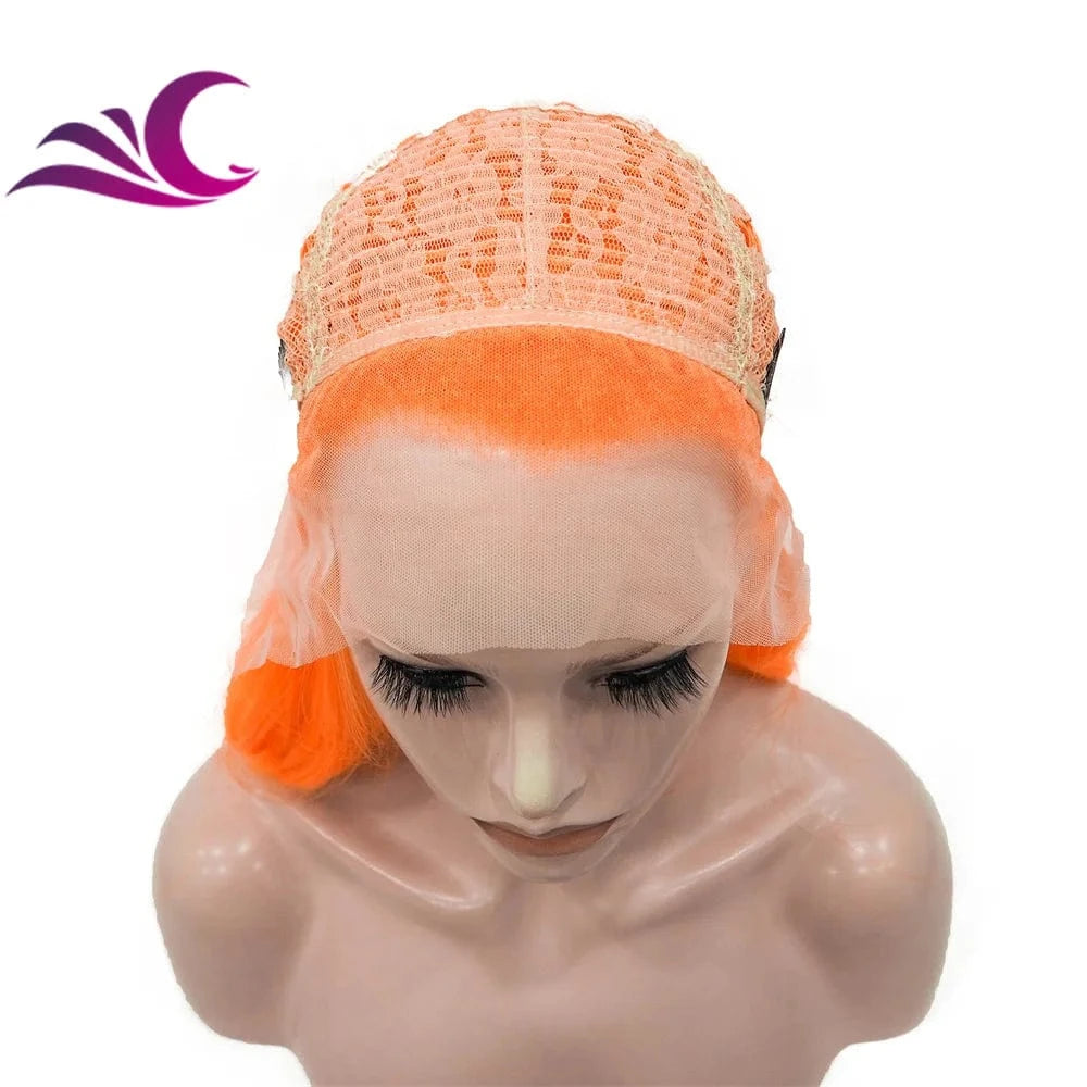 Celebrity drag queen cosplay light orange colorful lace front wig high density 180%-200% long curl synthetic hair wig