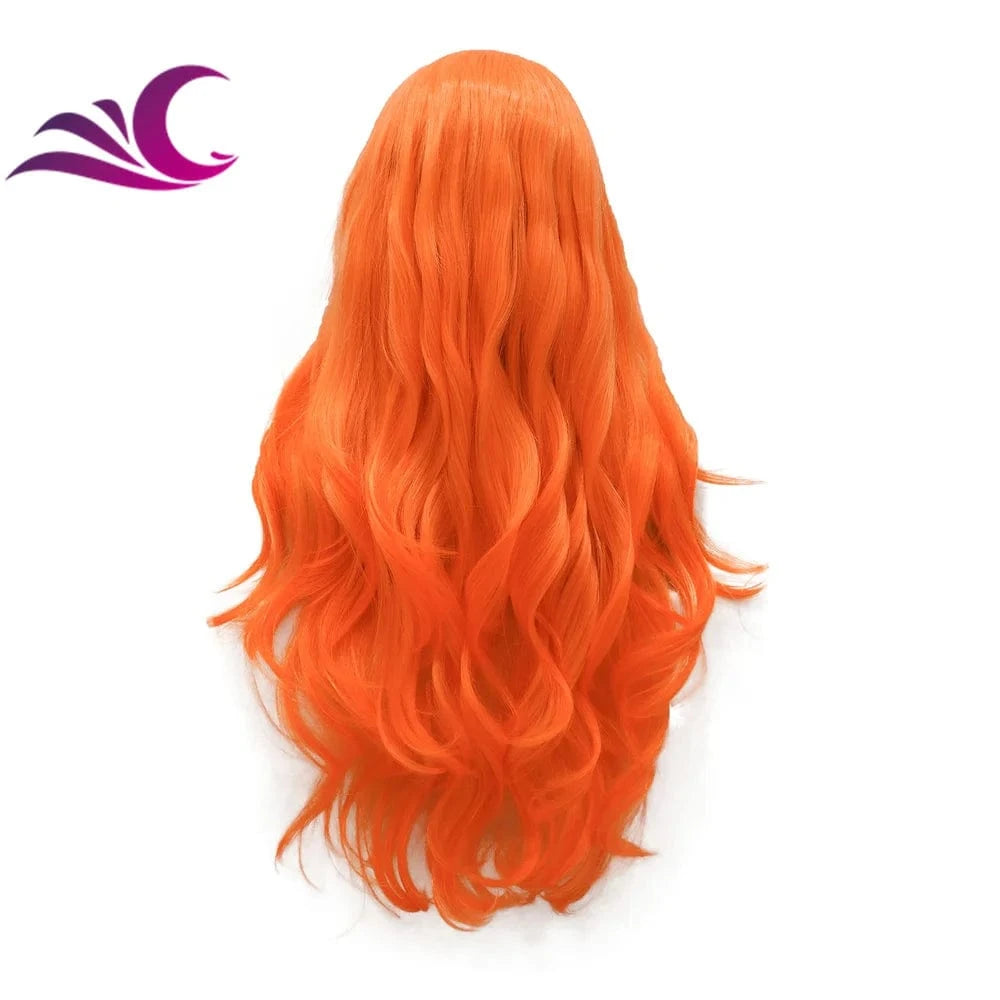 Celebrity drag queen cosplay light orange colorful lace front wig high density 180%-200% long curl synthetic hair wig