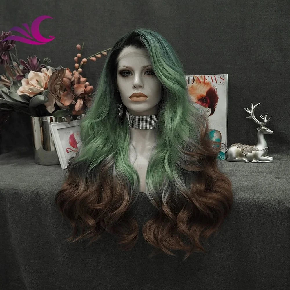 Celebrity drag queen cosplay light orange colorful lace front wig high density 180%-200% long curl synthetic hair wig