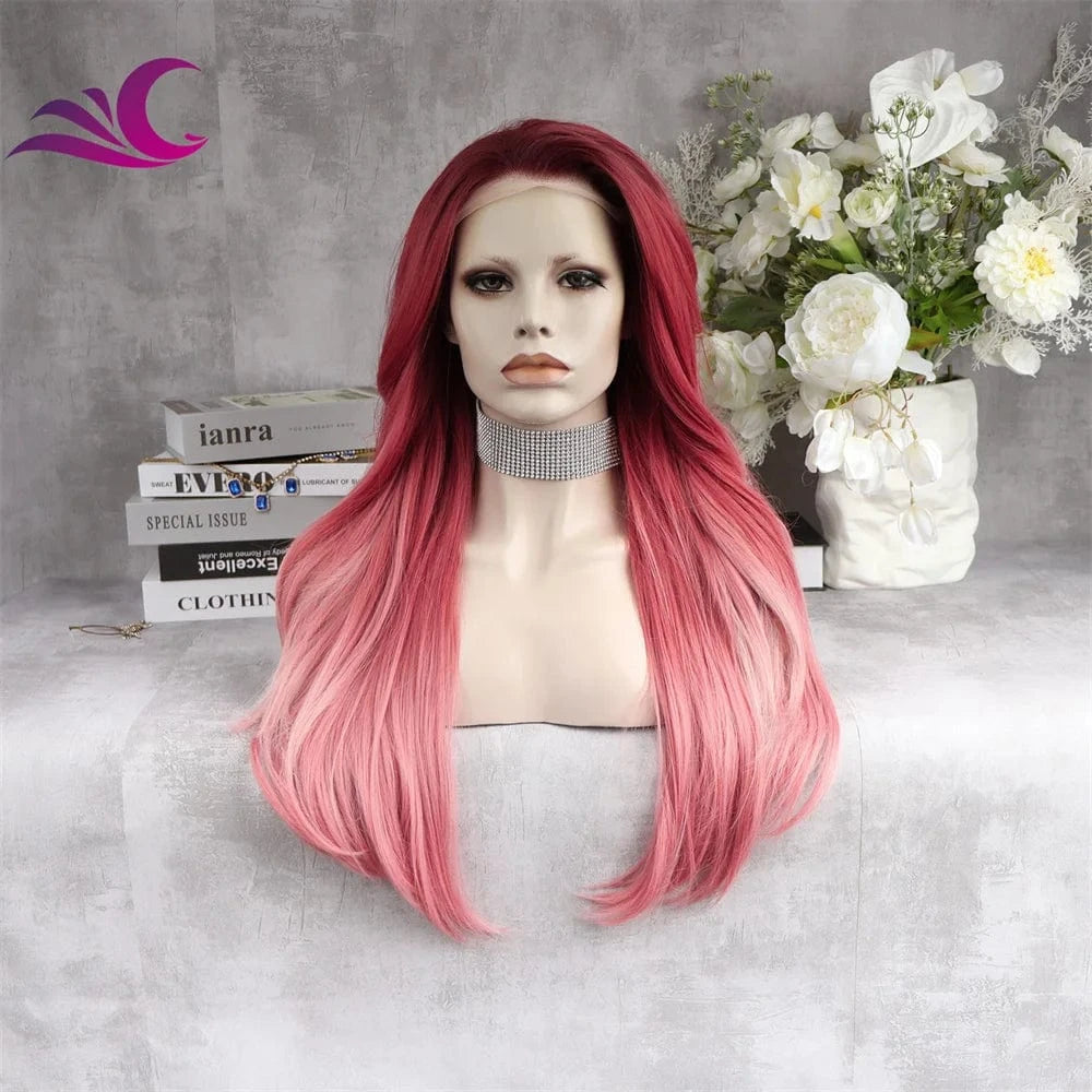 Celebrity drag queen cosplay light orange colorful lace front wig high density 180%-200% long curl synthetic hair wig