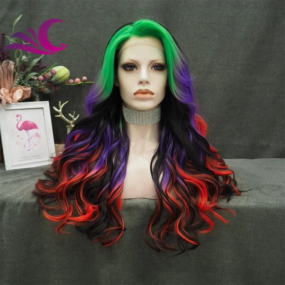 Celebrity drag queen cosplay light orange colorful lace front wig high density 180%-200% long curl synthetic hair wig
