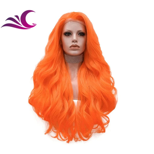 Celebrity drag queen cosplay light orange colorful lace front wig high density 180%-200% long curl synthetic hair wig