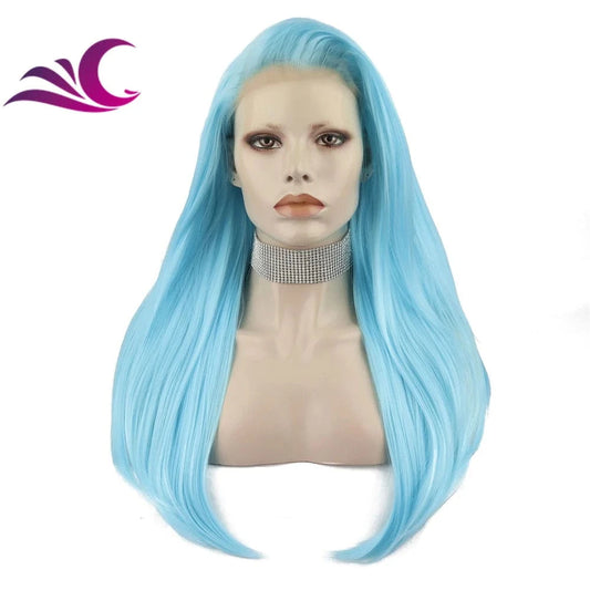 Celebrity electric blue colorful drag queen wig natural hair line heat resistant fiber synthetic lace front wig