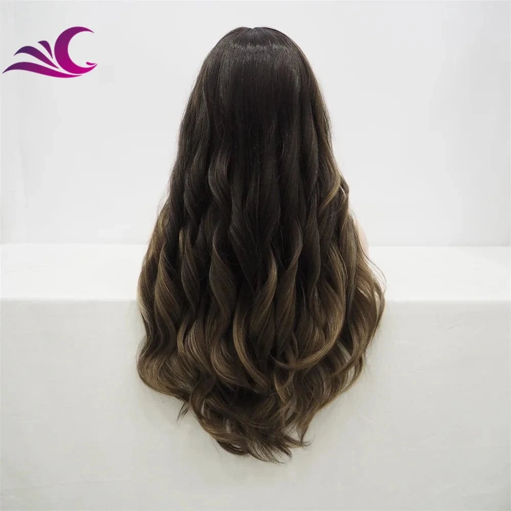 Celebrity high density pre-plucked natural hairline highlight brown heat resistant futura fiber hair wig
