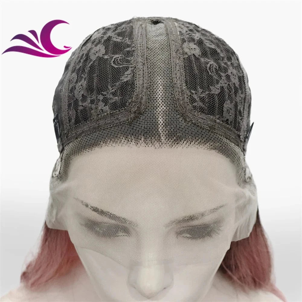 Celebrity high quality synthetic wig pink color heat resistant t-part lace front wig