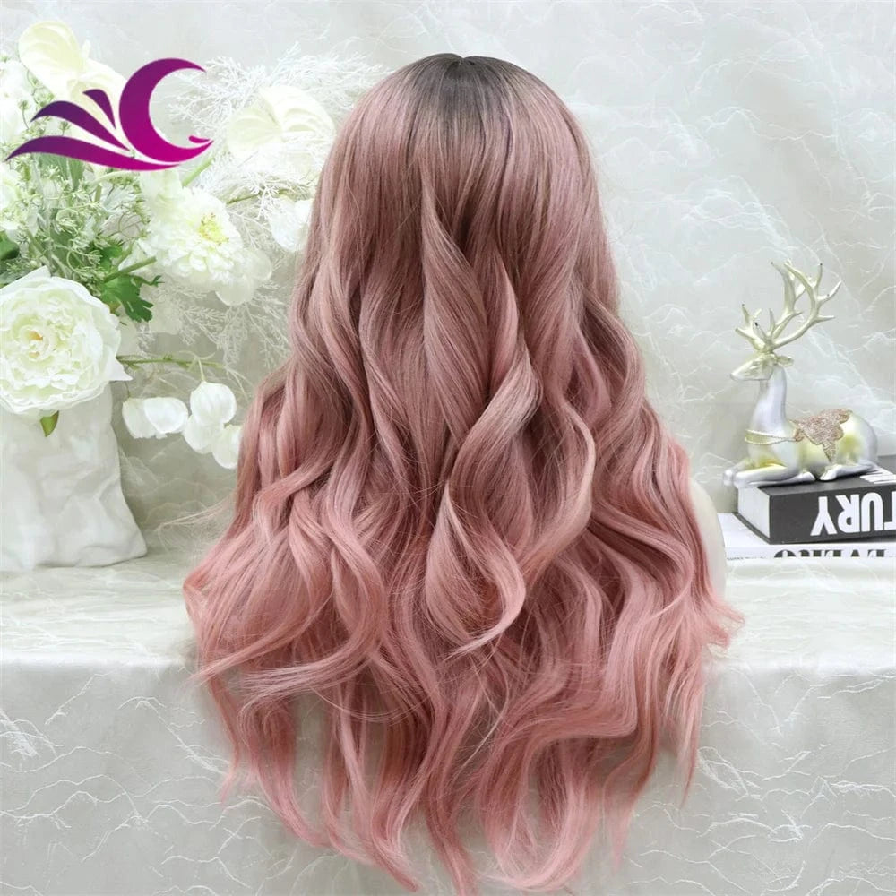 Celebrity high quality synthetic wig pink color heat resistant t-part lace front wig