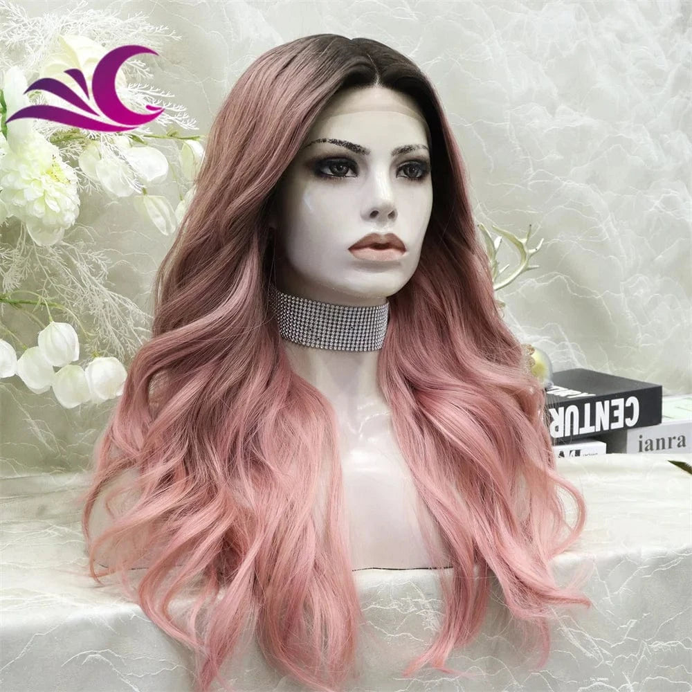 Celebrity high quality synthetic wig pink color heat resistant t-part lace front wig