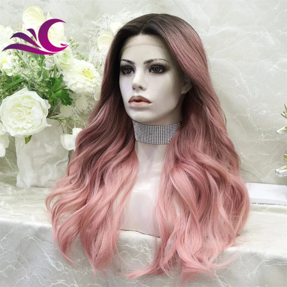 Celebrity high quality synthetic wig pink color heat resistant t-part lace front wig