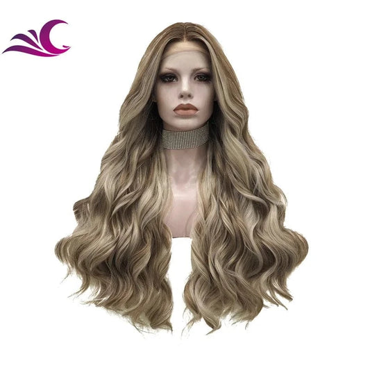Celebrity highlight honey blonde mix colorful wig heat resistant middle part futura fiber synthetic wig