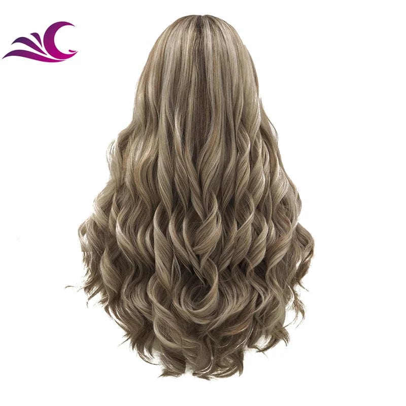Celebrity highlight honey blonde mix colorful wig heat resistant middle part futura fiber synthetic wig