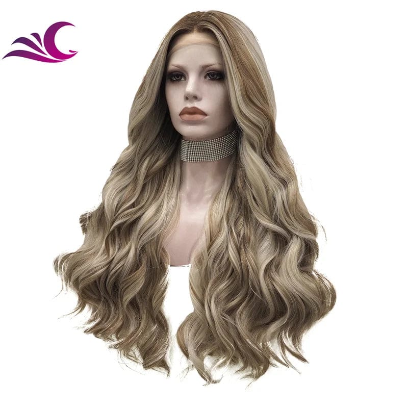 Celebrity highlight honey blonde mix colorful wig heat resistant middle part futura fiber synthetic wig