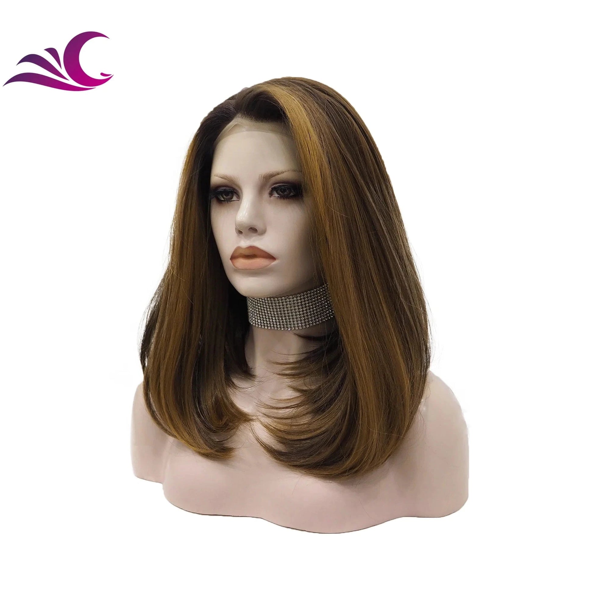 Celebrity highlight honey blonde ombre brown colored lace front wig premium heat resistant short bob synthetic hair wig