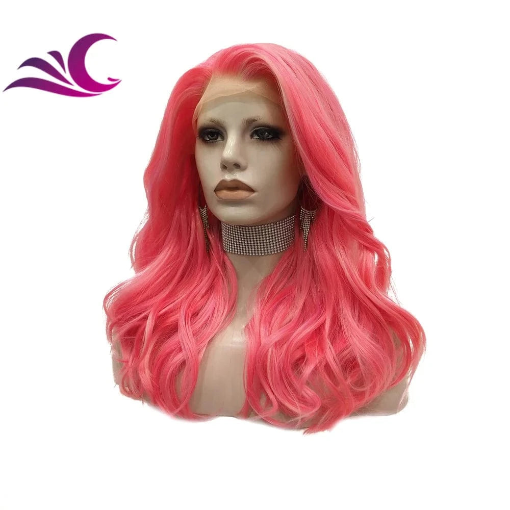 Celebrity highlight pink cosplay colored futura fiber lace front wig drag queen heat resistant synthetic Wig
