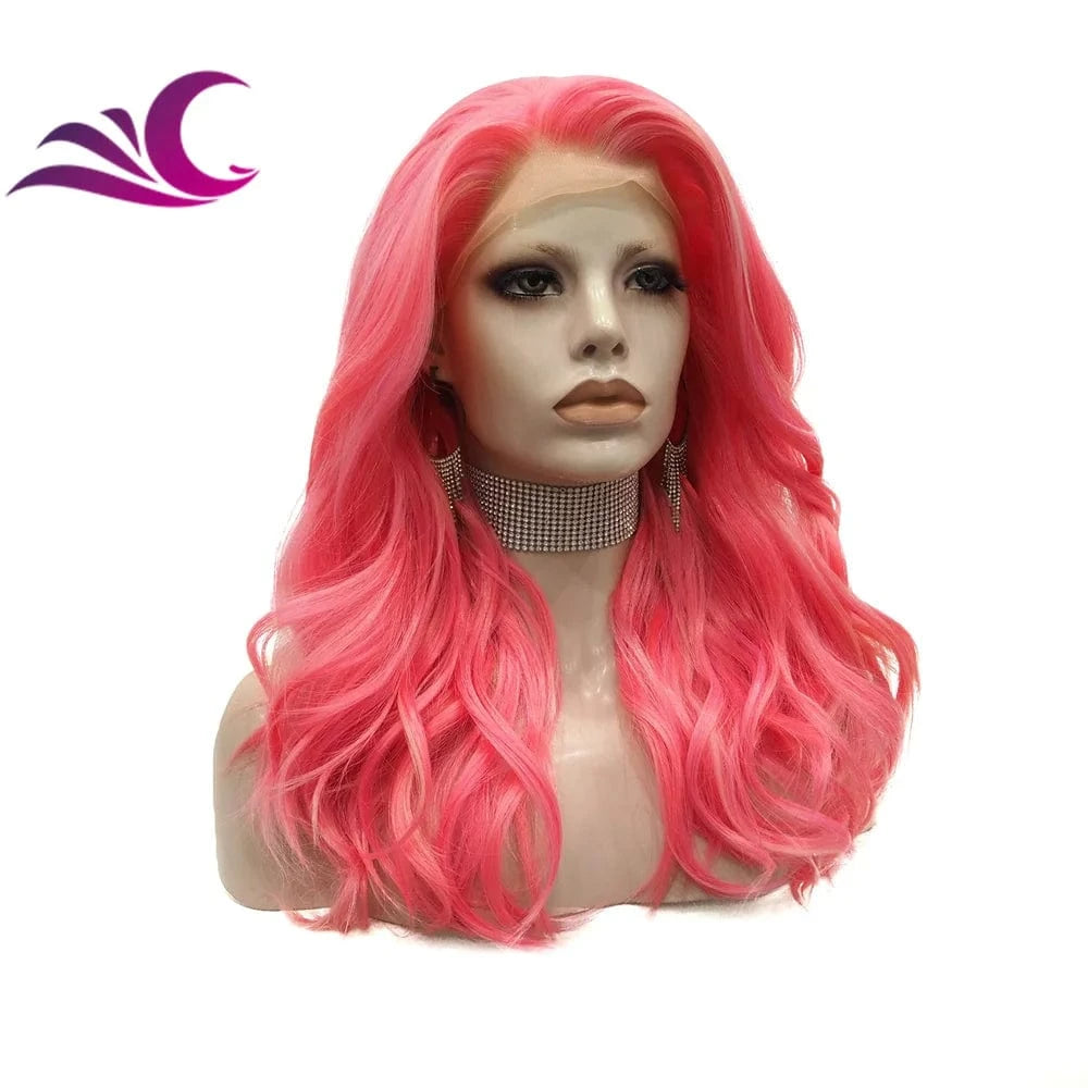 Celebrity highlight pink cosplay colored futura fiber lace front wig drag queen heat resistant synthetic Wig