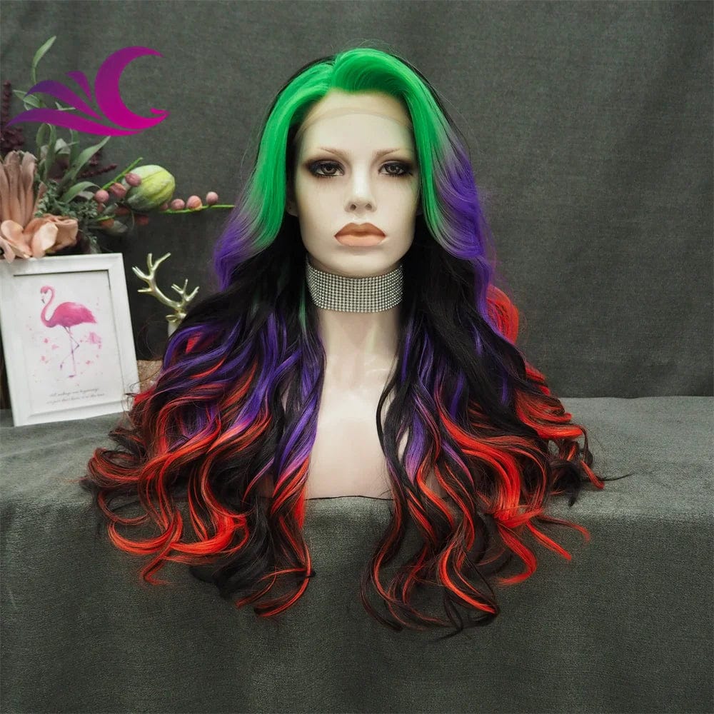 Celebrity layer ombre purple pink highlight colored wig heat resistant futura premium fiber hair lace front wig