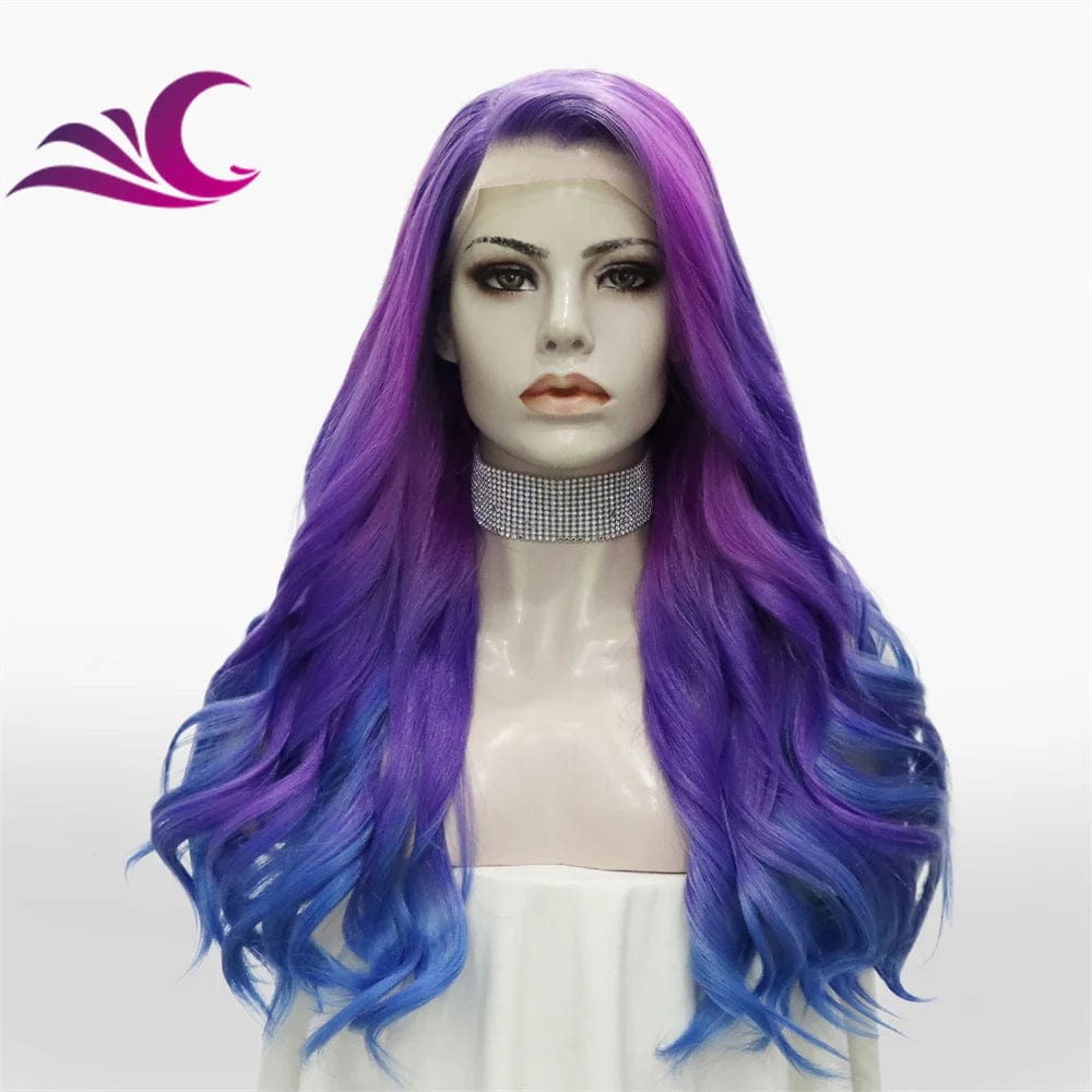 Celebrity layer ombre purple pink highlight colored wig heat resistant futura premium fiber hair lace front wig